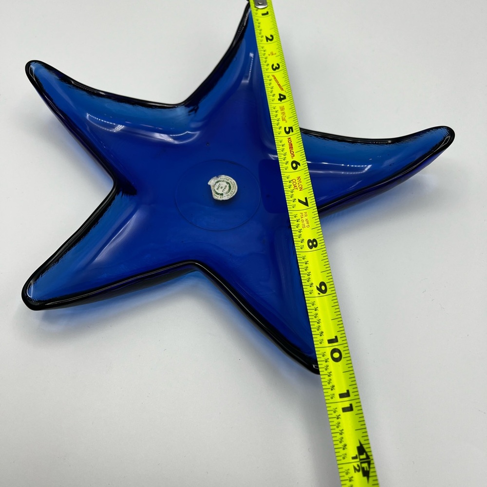 Starfish Glass Bowl / Tray Cobalt Blue Ocean & Beach Themed W Original Sticker - Picture 4 of 9